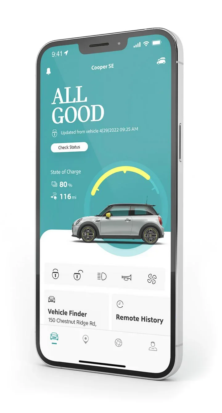 Smartphone with MINI App vehicle status information on its screen. | Jackie Cooper MINI in Edmond OK